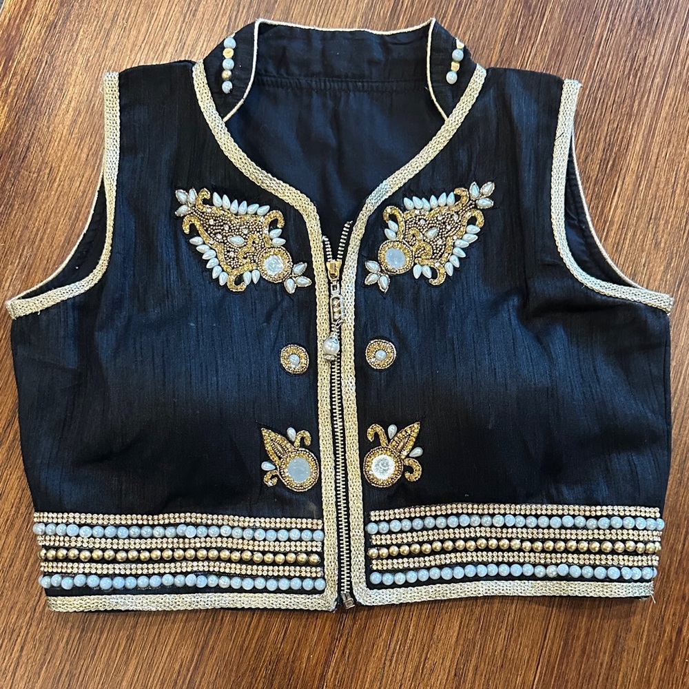 Embellished Black Vest with Gold Accents